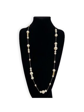CHICO’S Gold & Faux Pearl Station Necklace | NWT